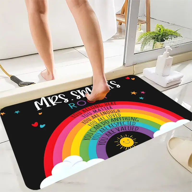 TEMU 1pc Rainbow Custom Doormat, Personalized Doormat, Family Name Doormat, Front Door Decoration, Housewarming Gift, Wedding Gift, Personalized