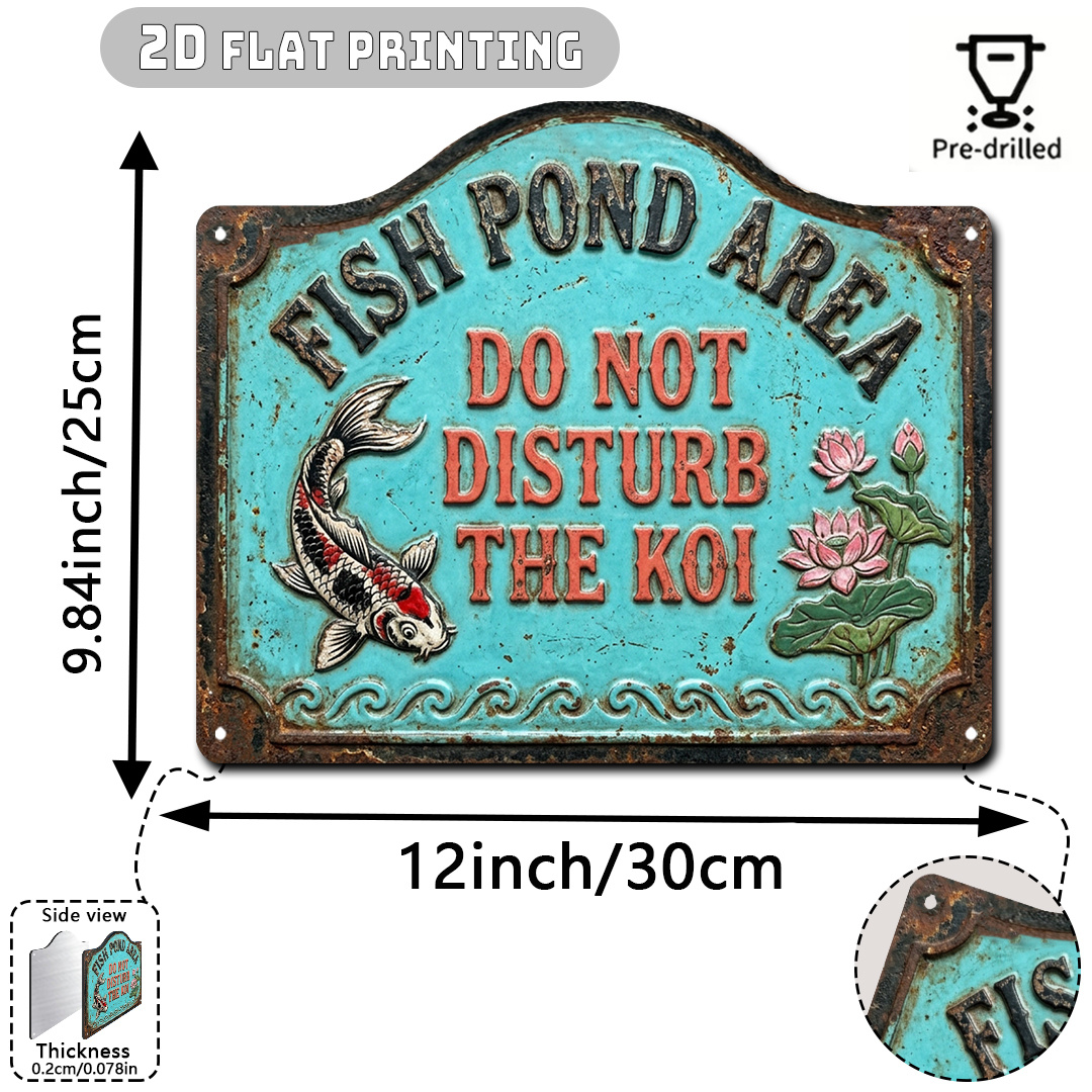 TEMU [2d Flat] 1pc Vintage Rusty Aluminum Fish Pond Koi Sign, (12'x9.8'), Distressed Rust Texture, Funny Garden Decor, Aquatic Lovers Gift, Durable