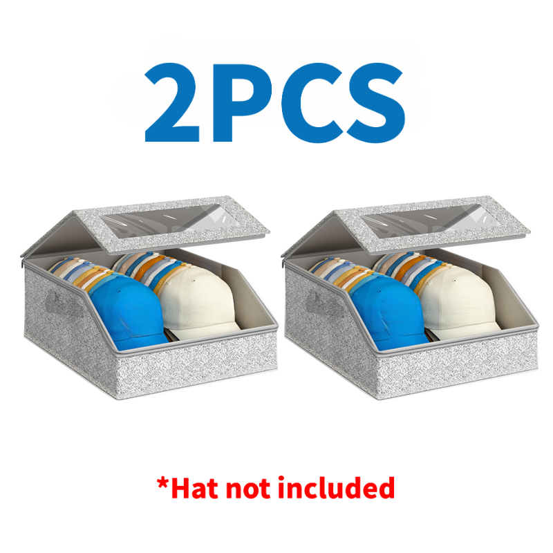 TEMU 2pcs Large Capacity Baseball Cap Storage Boxes, Space- And Dustproof, Universal For Wardrobe Bedroom Entryway, Hat Tidy Placement Tool