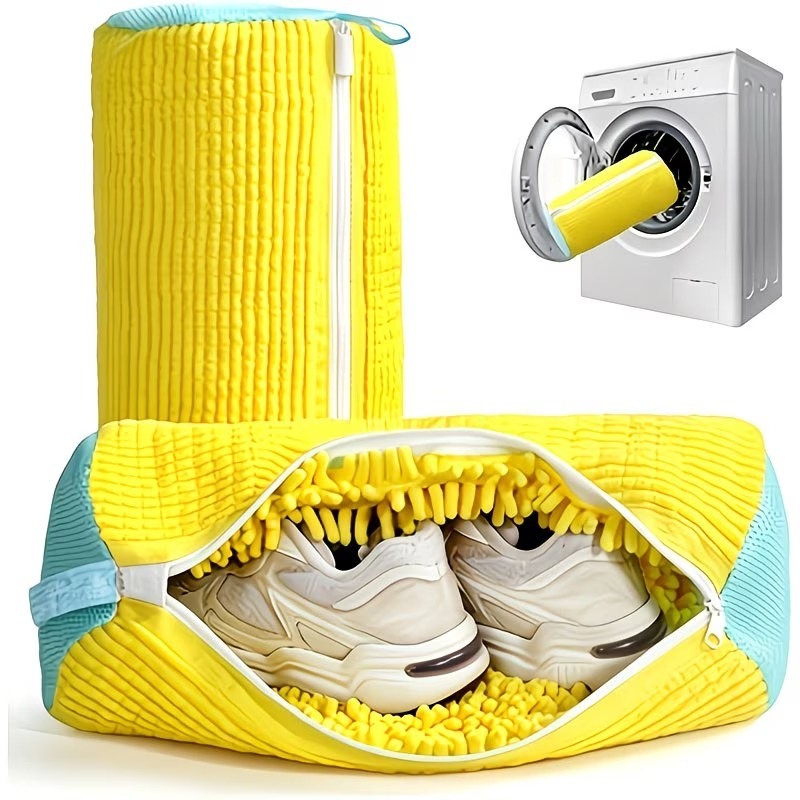 item picture Shoe Washing Bag for Washing Machine, Fluffy Fiber Maintains 360° All-Around Cleaning, Durable Zipper Reusable Sneaker Laundry Bag, Oval Protective Laundry Bag for Sneakers, Casual Shoes, Dishwasher and Washing Machine Safe, Laundry Bag, Washing Bag, Open in new tab.
