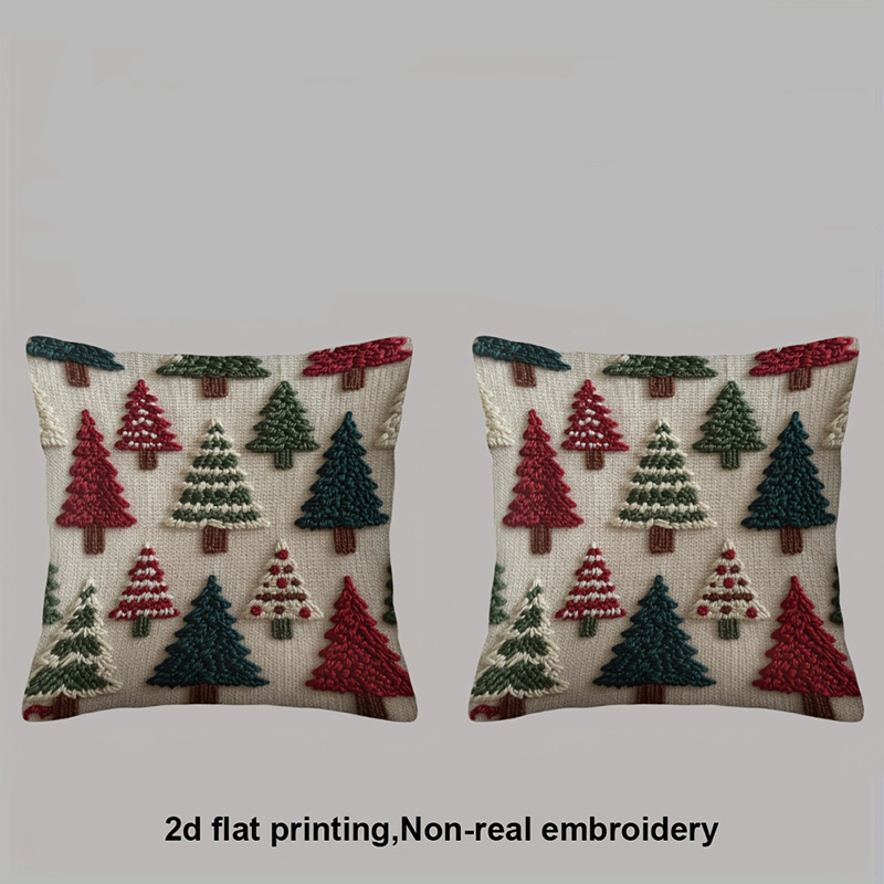 2d flat printing 2pcs christmas tree pillowcase set non real embroidery soft and comfortable polyester material suitable for farmhouse car office   room sofa bedroom decoration pillow core not included