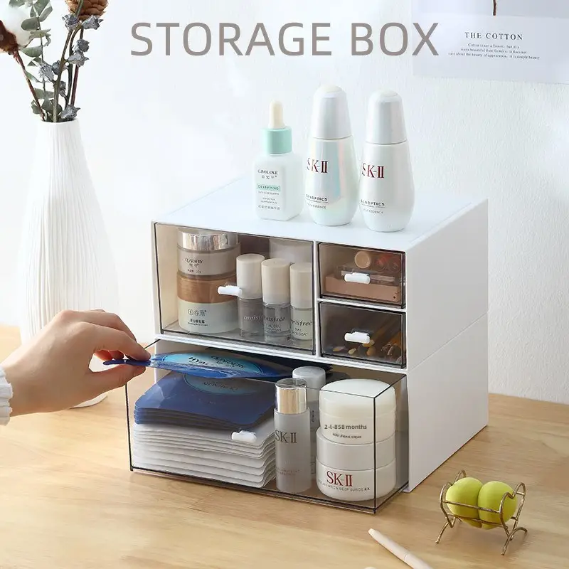 simple white desktop organizer with transparent drawers design for clear visibility and effortless retrieval multi layered compartments for organized storage of stationery and small items desk organization to enhance clutter free desk drawer organizer for home storage Product details 2