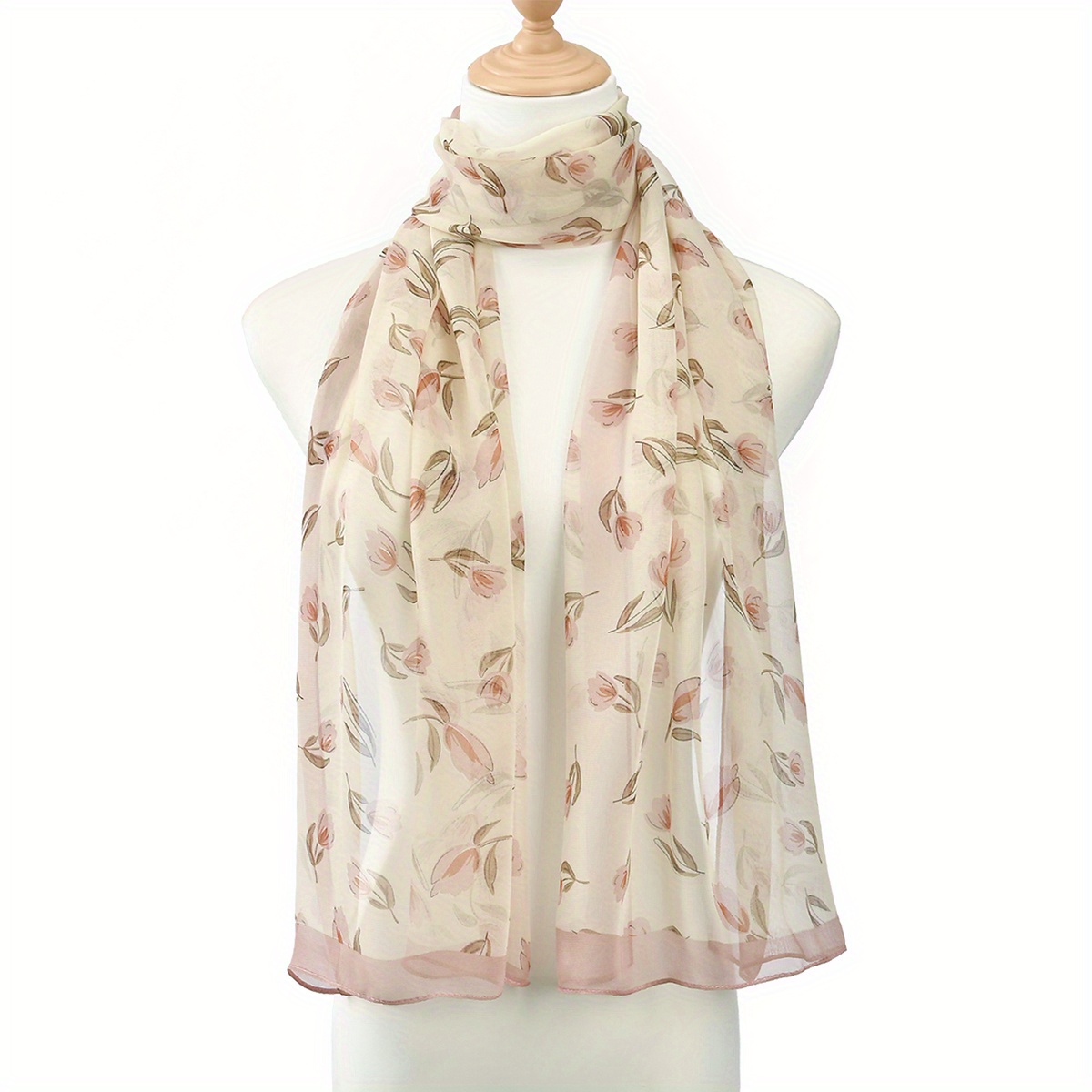 TEMU 1pc Women's Elegant Semi-sheer Scarf Floral Fashion Print Shawl Lightweight Breathable Comfortable Suitable For Daily Outing Versatile