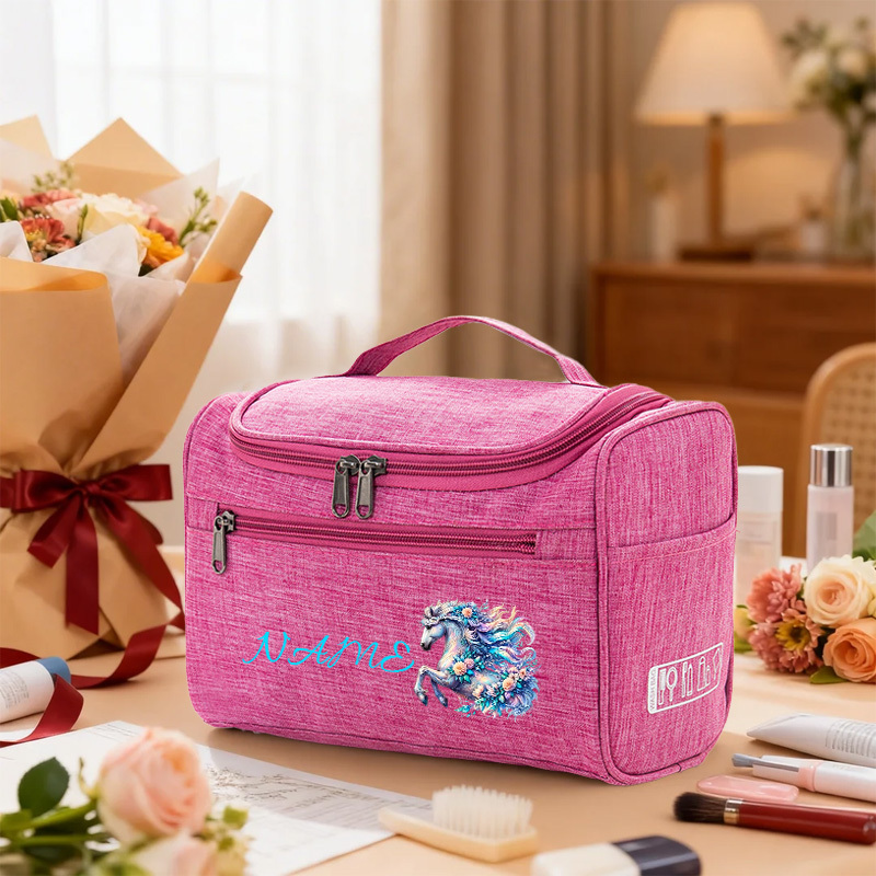 TEMU Custom Name Unicorn Print Toiletry Bag, Large Capacity Portable Travel Organizer, Personalized Art Print Makeup Bag, Self- Name Storage Pouch,