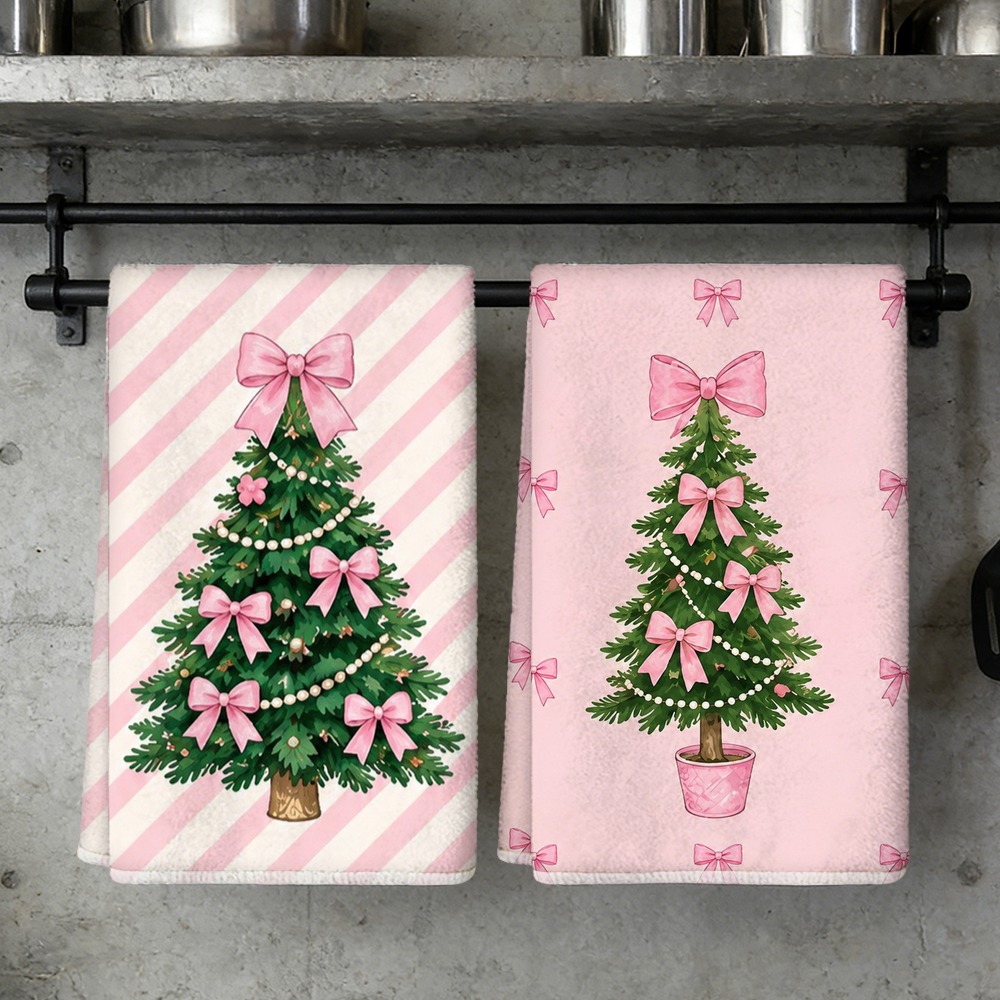 TEMU 2pcs Set Of Dish Towels, Suitable As Housewarming/birthday Decoration Gift For Mother, , Neighbors, Pink Christmas S, And Machine Washable, For
