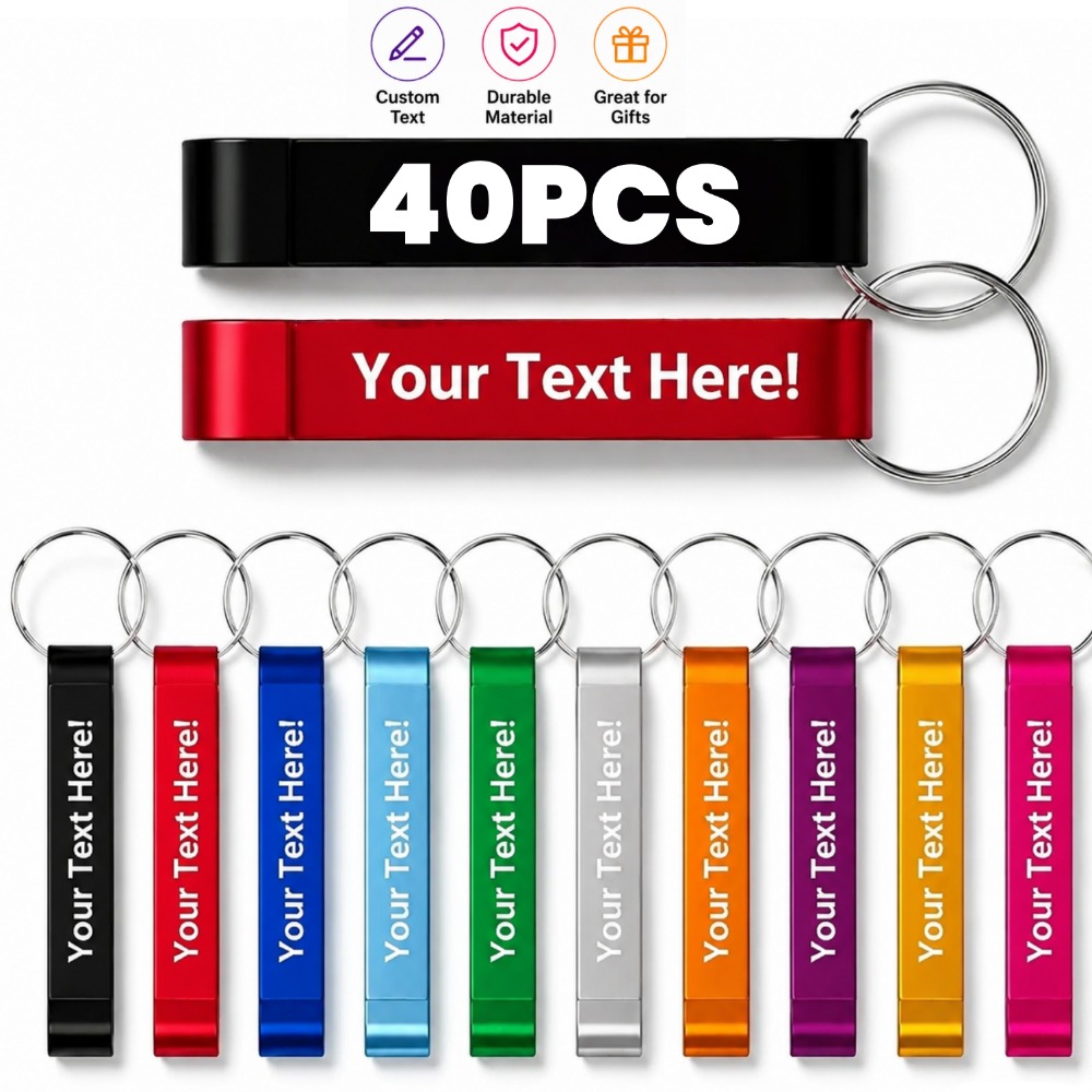 TEMU 40pcs Custom-engraved Metal Bottle Opener Keychains In Black, Stylish Design, Portable Keychains, Ideal Picnic And Camping Additions, , Holiday
