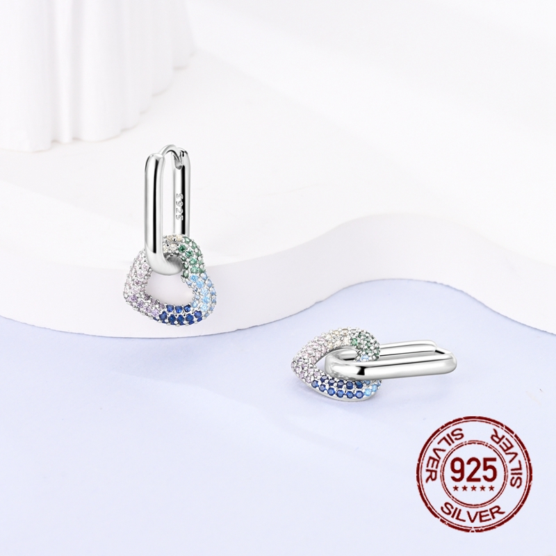 Women's 925 Silver Rainbow Heart U-Shaped Earrings