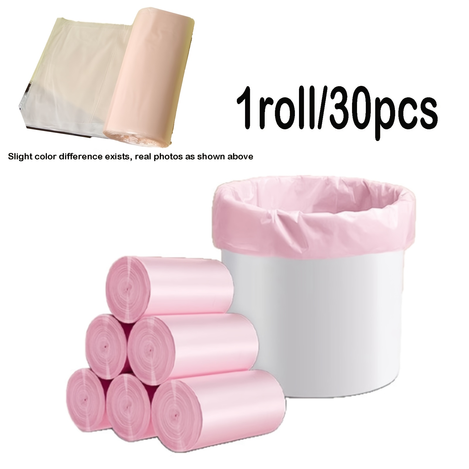 E-shop 30 Stück/1 Rolle Mini Müllbeutel Rosa mit flachem Rand 30x35cm - Auslaufsichere Mülltüten mit Abreißpunkt für Schreibtisch, Auto Tierabfälle