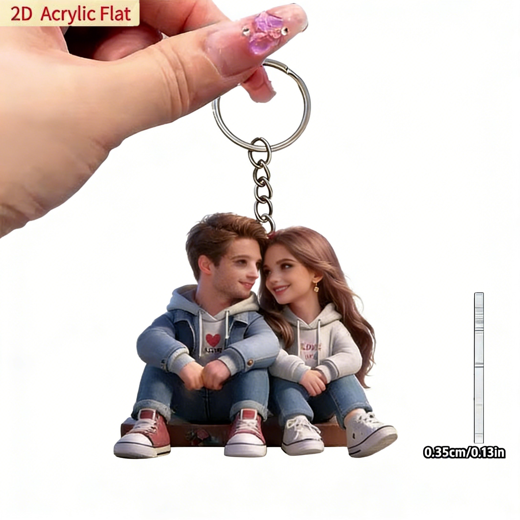 TEMU 2d Flat Acrylic Keychain, Cute And Realistic Couple-shaped Key Ring, 1pc, Valentine's Day Gift, Couple Backpack Pendant