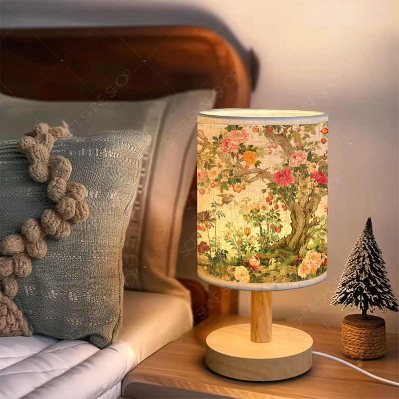 USB-Powered Print Table Lamp with Fabric Shade