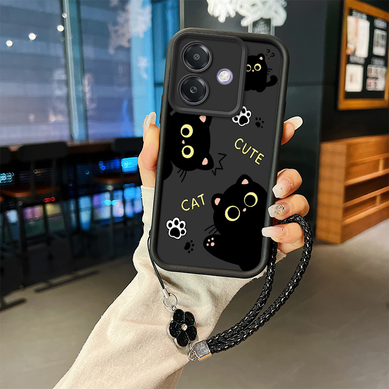 TEMU Cute Cat Print Lanyard Soft Tpu Phone Case For Oppo A3 4g A40 A60 5g A3x 4g Phone Cover. Gift For Yourself, , Colleagues, And