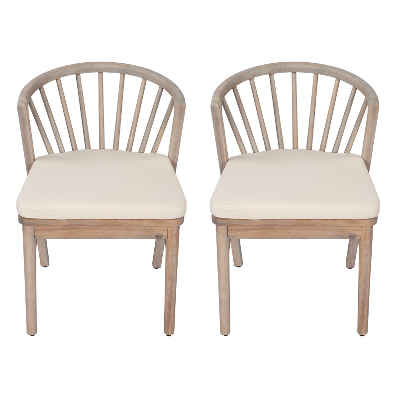 Outdoor Dining Chairs Set of 2, Acacia Wood Patio Chairs with Cream Washable Cushion, for Backyard, Poolside, Garden, Light White
