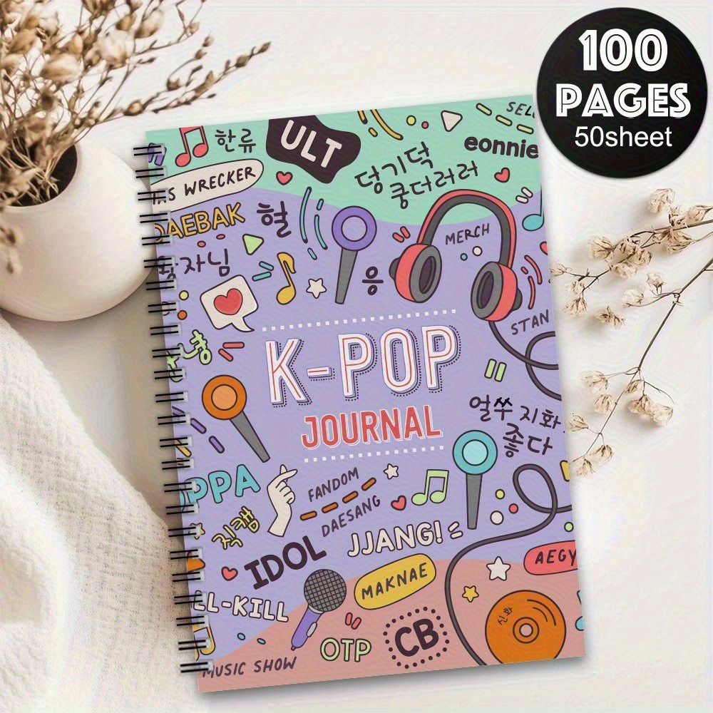 1pc Diary Spiral Notebook - Vibrant K-drama Design With Headphones And Music Elements, 100 Pages, Perfect For Travel, Work, School, Or Gifts For Fans, Colleagues, , And Sisters, Kpop Fan Gifts