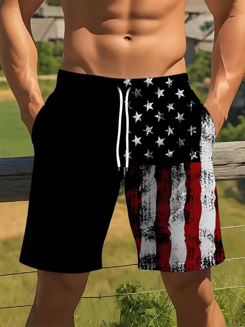 mens flag shorts contrast trendy style suitable for summer street outing dressing