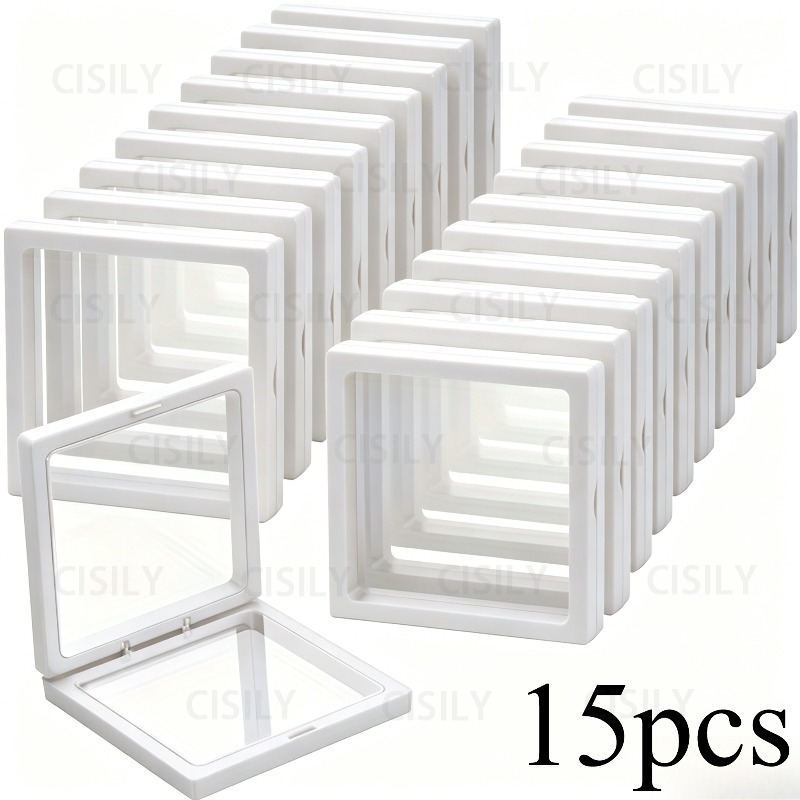 TEMU 15pcs 3d Floating Display Box, Dust-proof Jewelry Packaging, Transparent Hanging Storage Box For Storing Necklaces, Bracelets, Rings, , Earrings