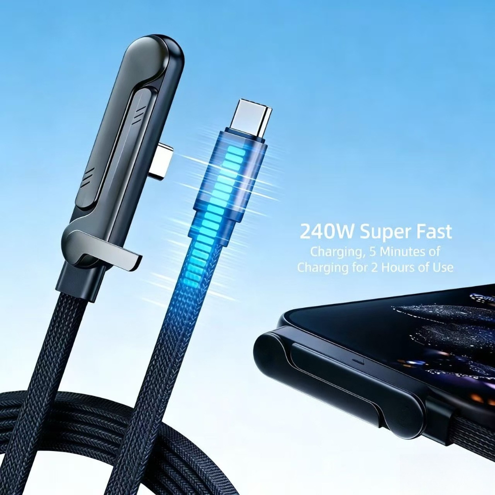 240  stand data cable dual type c super fast charging elbow braided cable can   suitable for   phones data transmission Product details 3