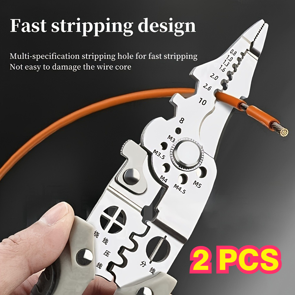 TEMU 2pcs Professional Wire Stripper Tool - Heavy Duty Electrician Pliers For Cutting, Crimping And Stripping Wires, Needle Nose And Design, And