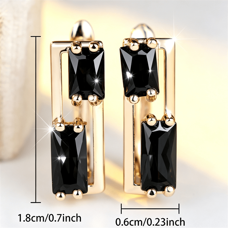 Niche Champagne Golden Rectangular Earrings with Synthetic Zirconia