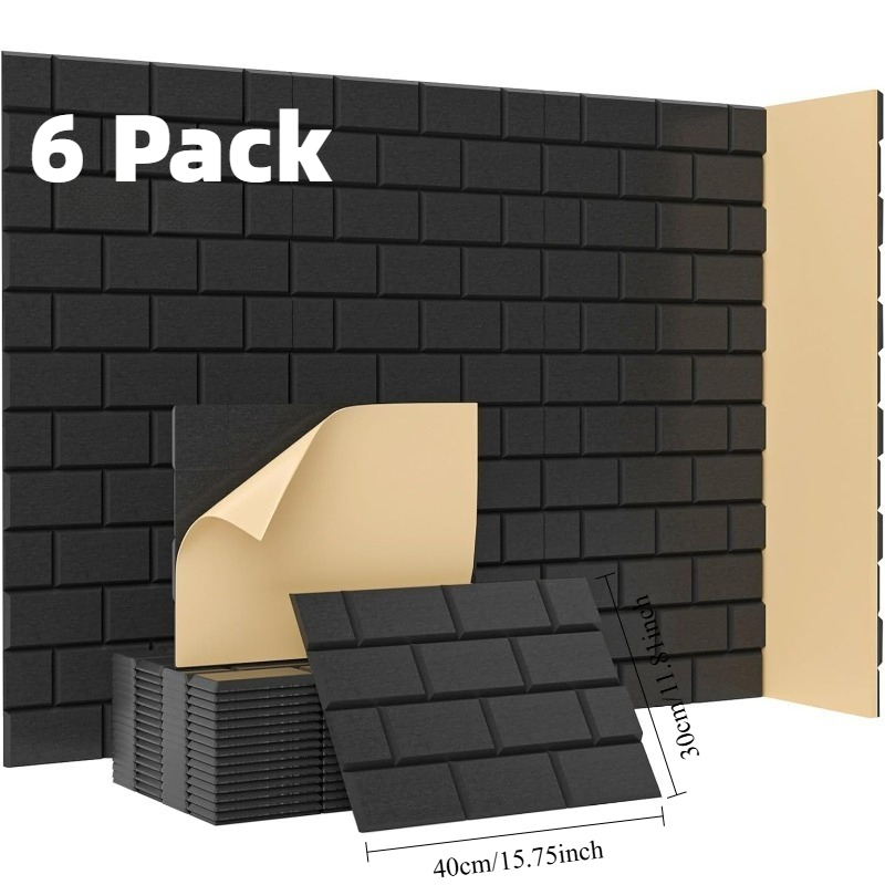 пакување од 6 акустични панели, 16 x 12 x 0.4, звучно изолирачки панели за ѕидови, звучно апсорбирачки и пригушувачки за студио, дом, канцеларии, надградени панели за тули со самолеплива лепенка, црни Детали за производот 1