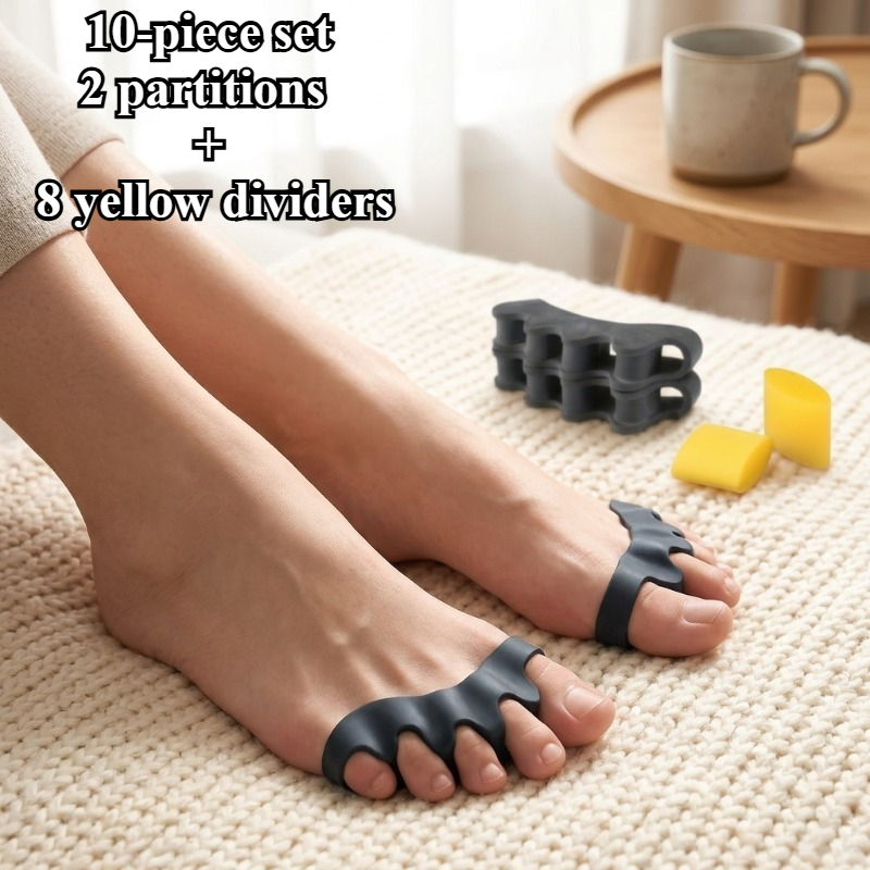 TEMU 10pcs Set Of Soft And Comfortable Toe Separators: 2pcs Dividers And 8pcs Yellow Spacers, Adjustable Silicone Toe Separators For Men And Women -