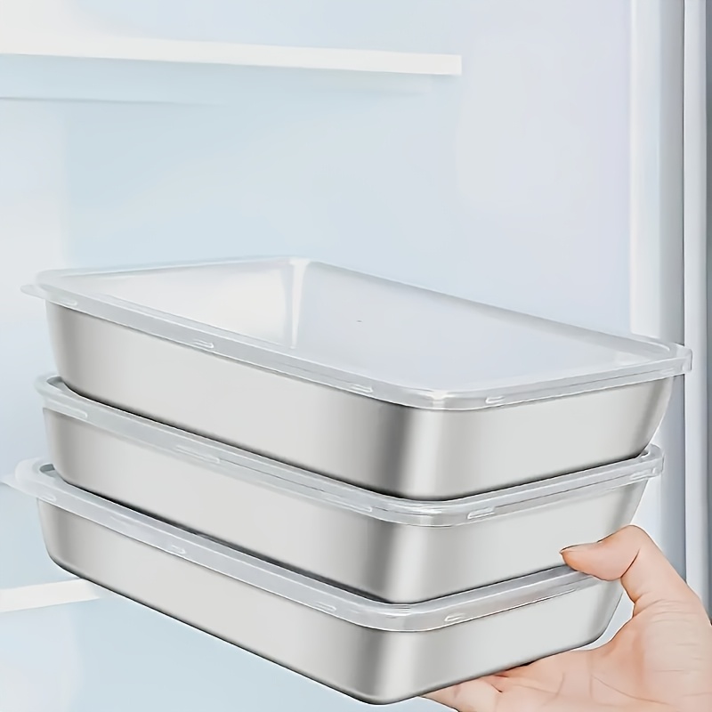 Image of 3pcs Stainless Steel Food Storage Containers | Reusable & Easy To Clean, Stackable Kitchen Organizers For Fruits, Meat, Vegetables - Suitable For Fridge, Freezer And Pantry