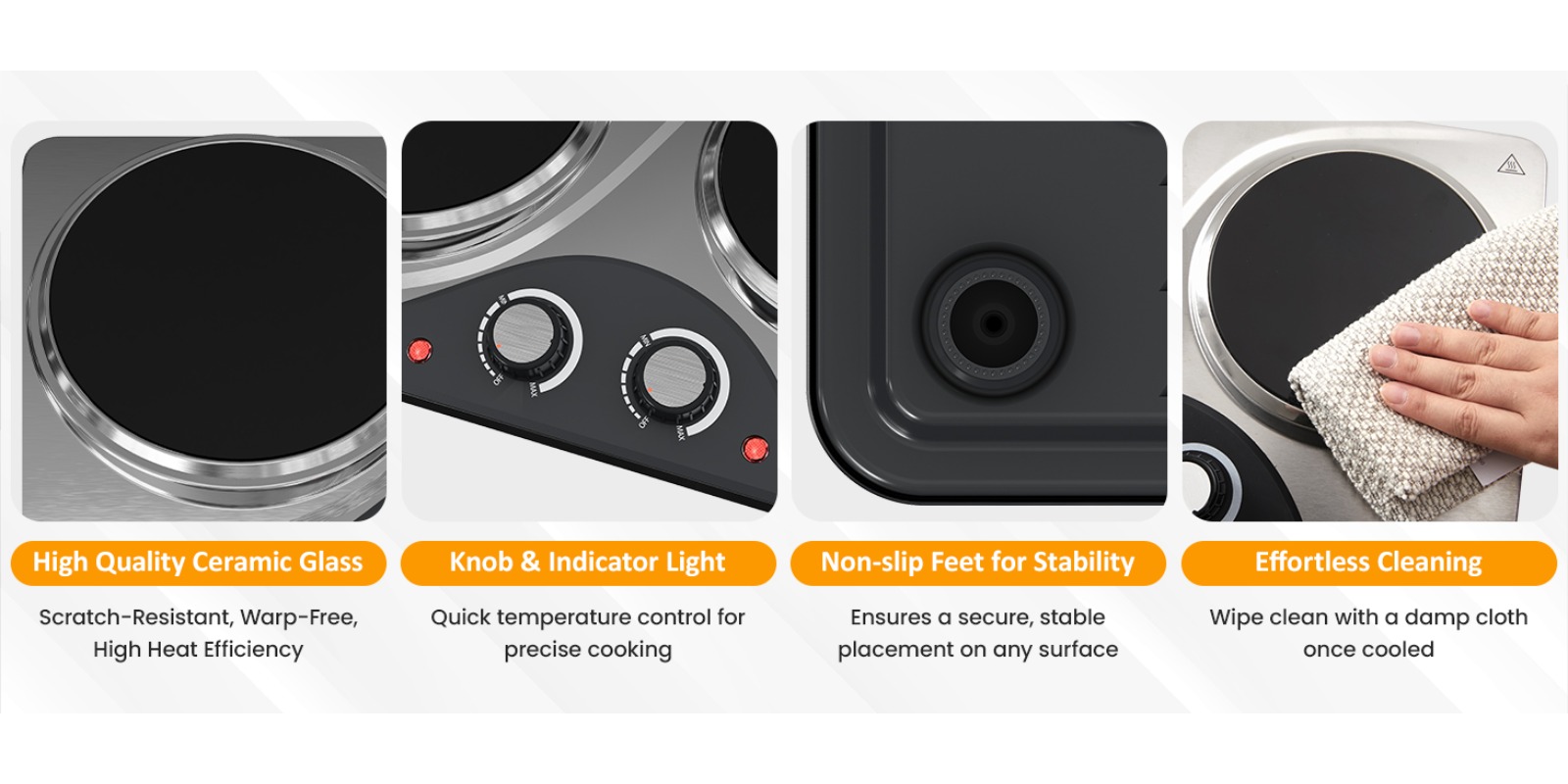 1800W Dual Burner Portable Electric Ceramic Stove: Knob Control, Indicator Light, Compatible with All Cookware, Ideal for Multiple Cooking Scenarios, Silver Electric Cooktop, Portable Stove, Countertop Burners, Silver