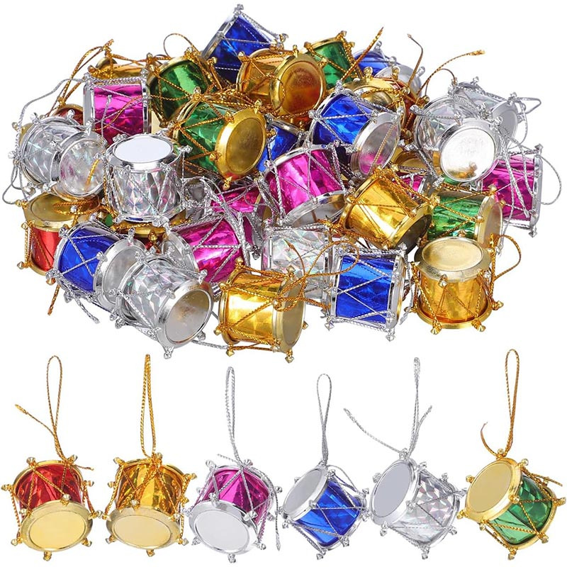 TEMU 48pcs Mini Drum Christmas Ornaments Suitable For Tree Ball Decorations, Glitter Mini Drums With Hanging Hooks, Plastic Drum-shaped Hanging
