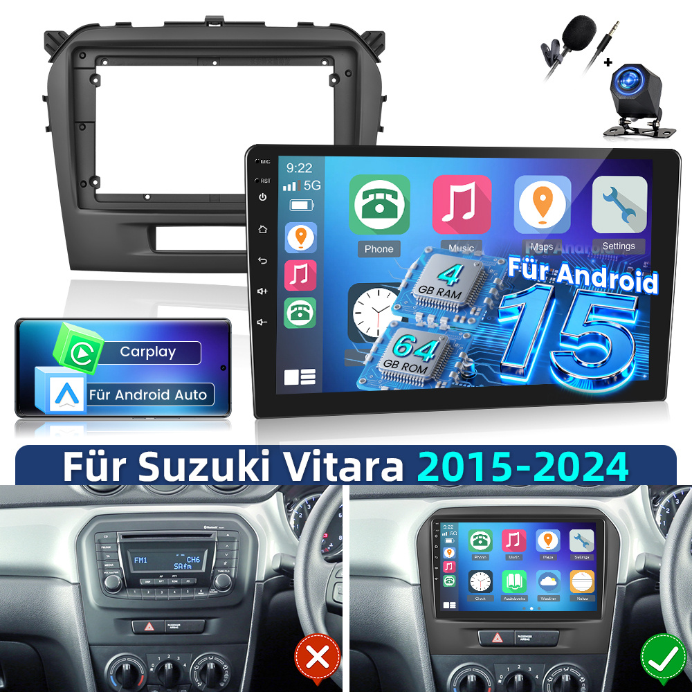 Image of 4gb+64gb 15 Car For 2015-2024, Featuring A 9-inch Ips Hd Touchscreen, Gps Navigation, Wifi, Equalizer, Steering Wheel Control, , Fm Rds Radio, And Includes An Hd Camera And Microphone