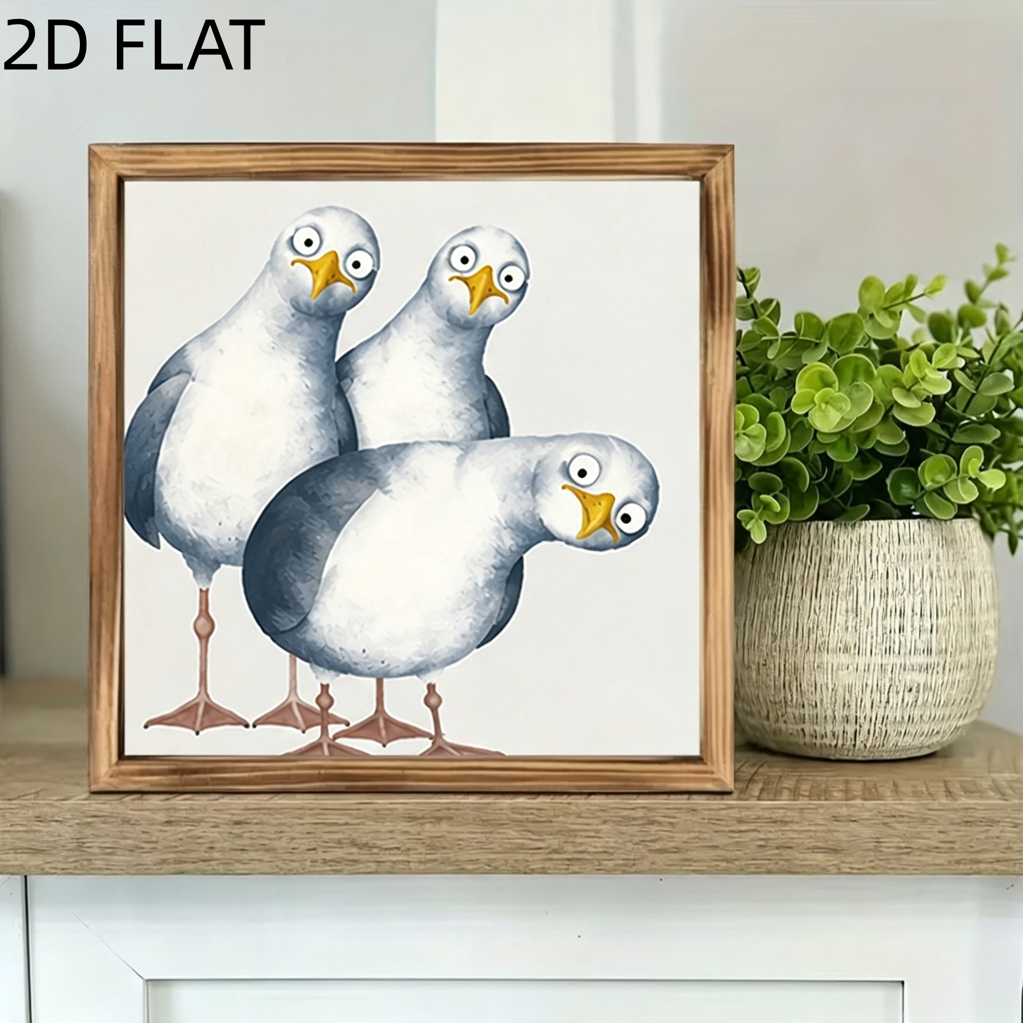 TEMU 2d Flat, Wooden Plaque Sign, Fun Seagull-themed Design Decorative Sign And Plaque, Rustic Wooden Frame - Suitable For Farmhouse Decor In Homes,