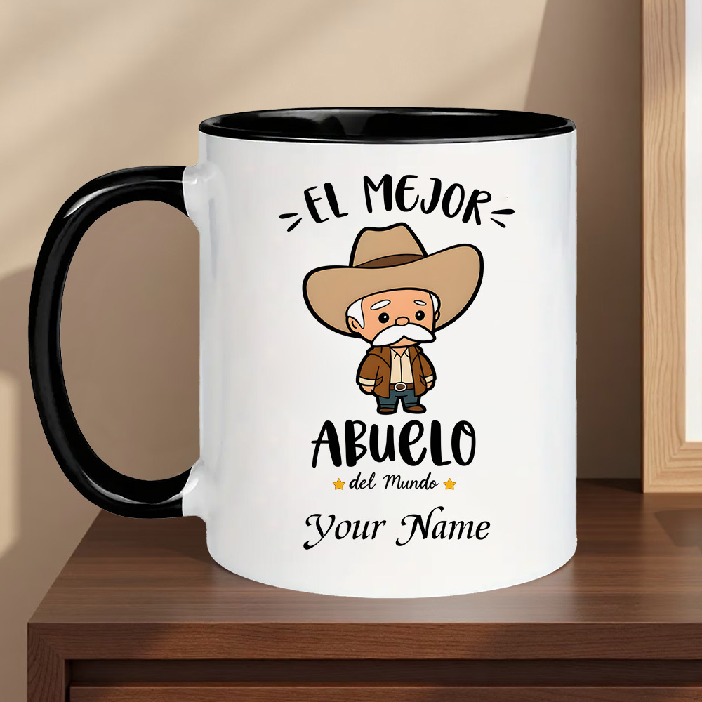 TEMU [personalized Mug With Name]1pc The Best Grandpa Coffee Mug 11oz Ceramic Cup - Spanish Grandpa Design| Dishwasher Safe|perfect For Hot/cold