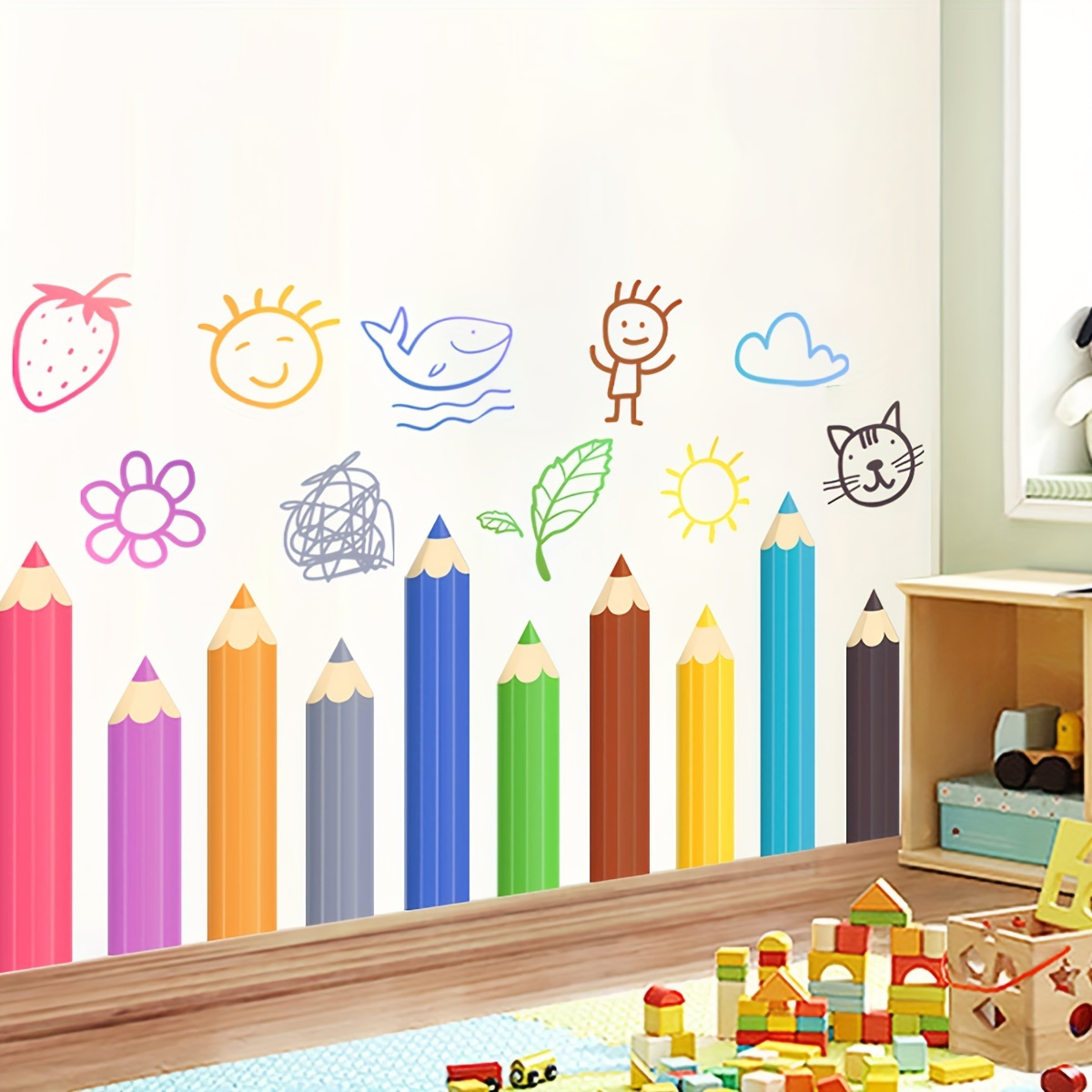 Image of 10 Fun Crayon Wall Stickers With Hand-drawn Designs, Decals For Rooms. Up The Imaginative Corners Of A Room