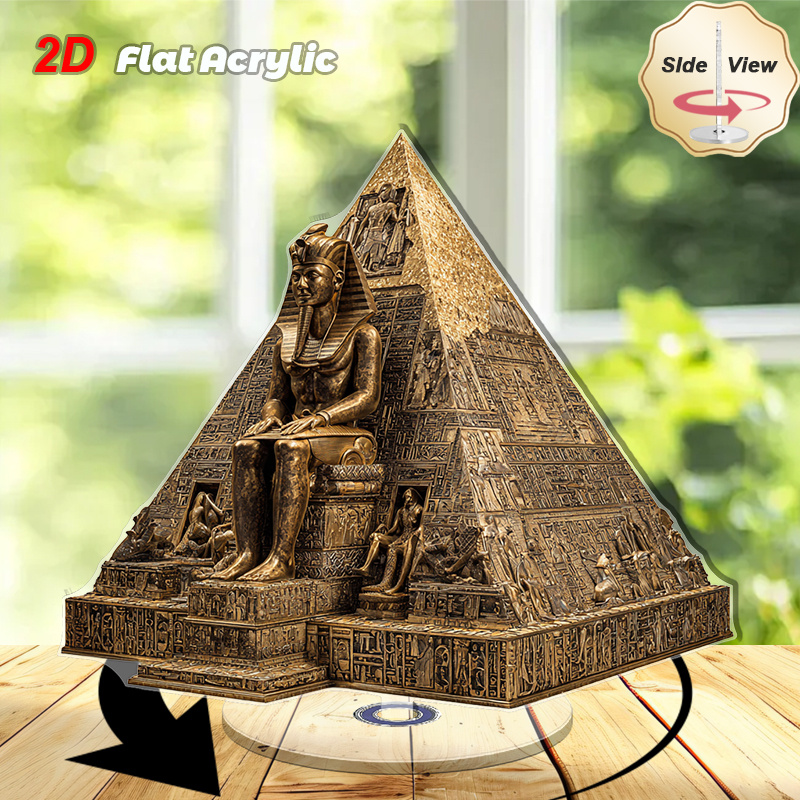 TEMU 2d Flat, 2d Flat 2d Plane - 1 Desktop Decoration - Golden Pyramid With Hieroglyphics, Rotating Base, No Electricity Required - Ancient Egyptian