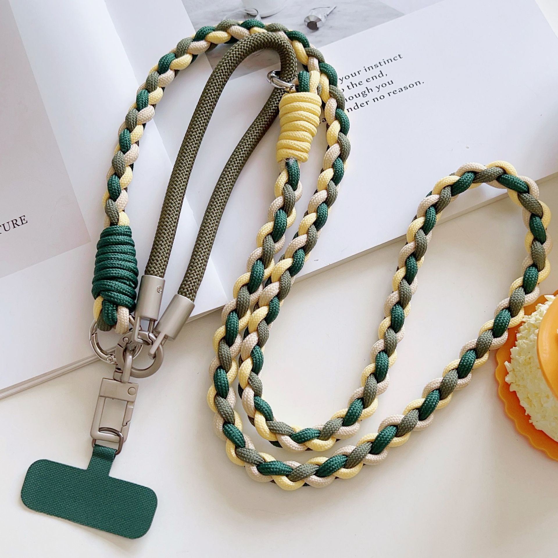 E-shop Einfarbige, vierfach geflochtene lange und kurze Seil, verstellbarer Hals- und Umhänge-Handy-Lanyard, kreative kurze Handyhülle-Trageband.