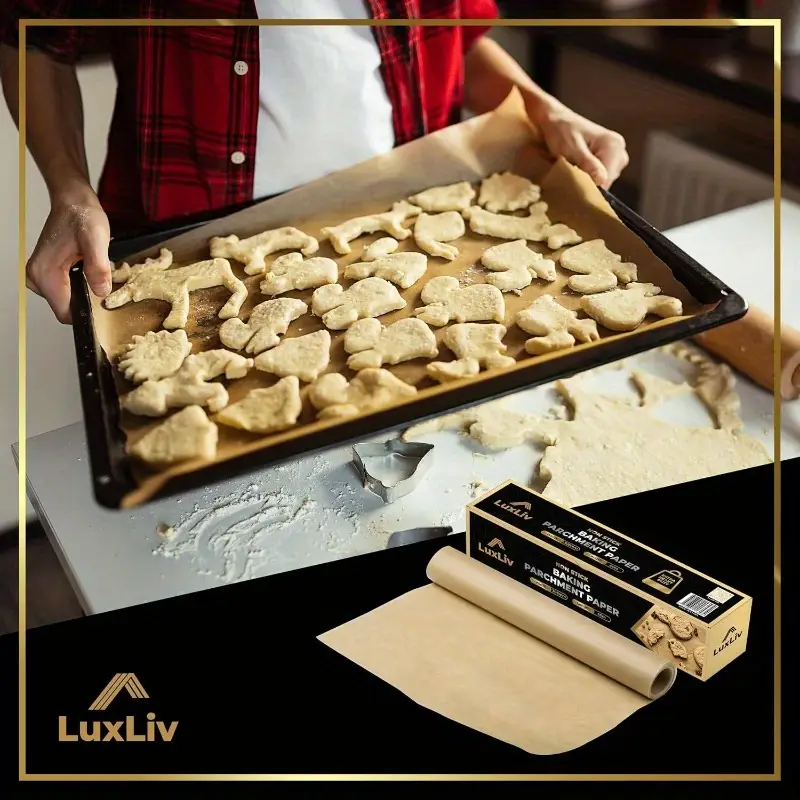 1 roll extra long 164ft/50m - heavy-duty thick greaseproof baking paper - beige to brown parchment sheets for oven, sourdough, pastries, - compatible with - ideal for home & professional kitchens - unbleached, wax coated, 11.8 inches wide (30cm) - bread, pizza, pie, tart - easy - durable & safe for freezing - luxuly brand Product details 6