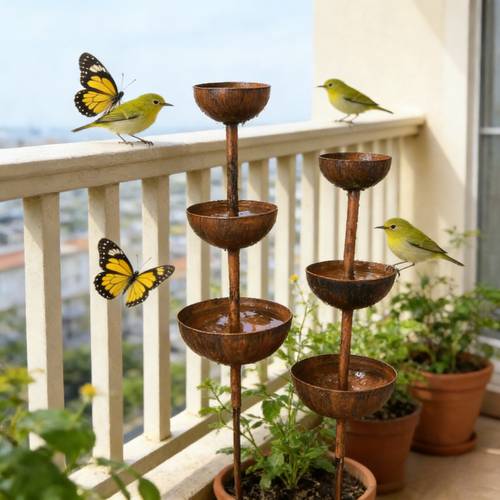garden collector decoration three container outdoor storage device small animal drinking and feeding cup retro garden courtyard decoration suitable for gardens lawns vegetable gardens outdoor courtyards