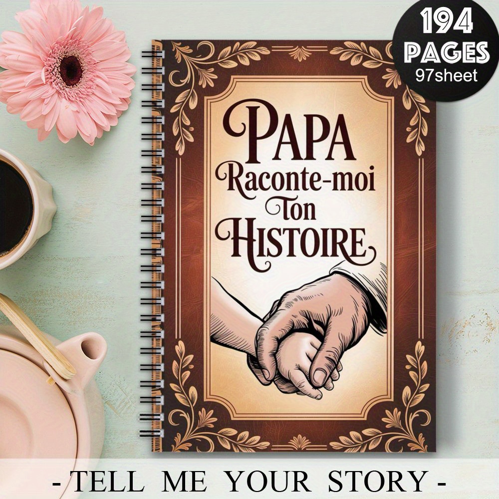TEMU 1pc Journal de Papa - Reliure Spirale Cadeau avec "Papa", Français/Anglais - Souvenir d'Anniversaire, Fête des Pères - Carnet pour Histoires,