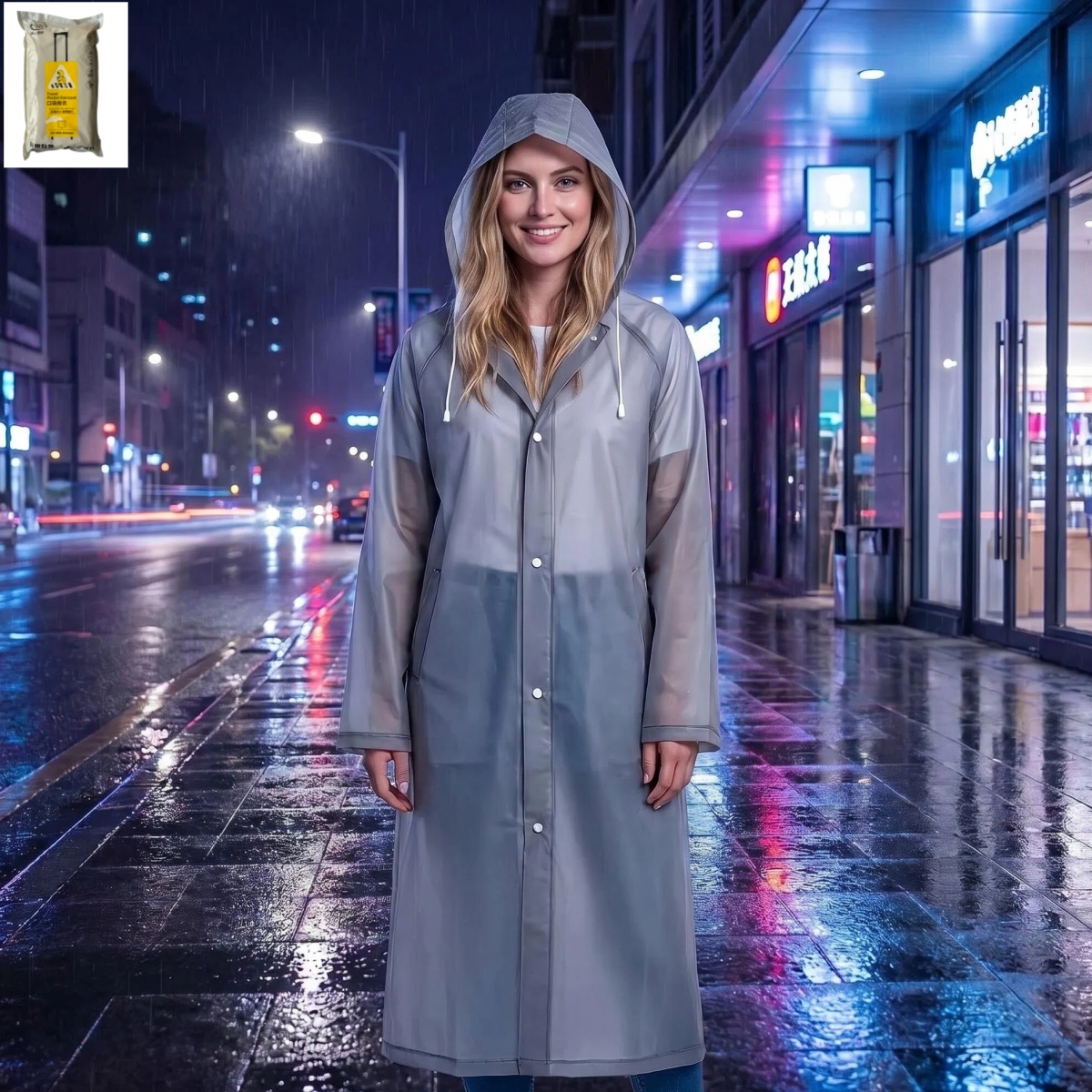 TEMU Portable, Lightweight Eva Hooded Full-body Raincoat, A Stylish, Long-sleeved, One-piece Outdoor Raincoat For Adults, Featuring A Fashionable