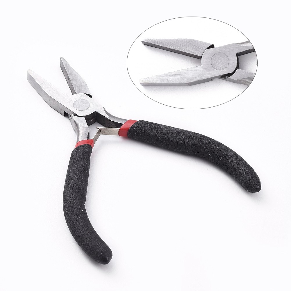 TEMU 2d Flat - 1pc Flat Nose Pliers Made Of Carbon Steel, Suitable For Jewelry Crafting, Polishing, In Black Gunmetal End, Measuring 12.5 Cm In