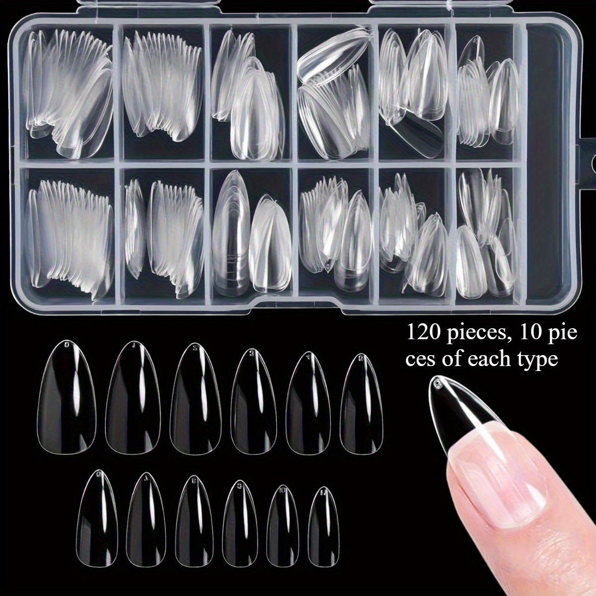TEMU 120pcs Matte Almond Nail Tips Short Almond Shape Soft On Nails 12 Sizes Full Cover Diy Nail Supplies