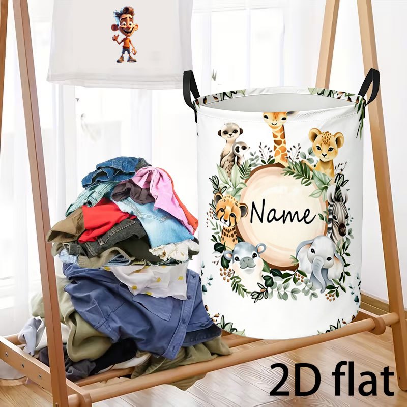 TEMU Panier à linge sale unisexe 1 pièce avec personnalisé, motif adorable d'animaux de et fonctionnalité de "nom" personnalisé, en couleurs douces,