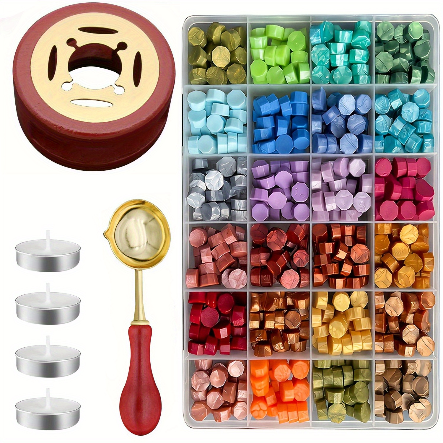 Image of 24 Colors Sealing Wax Beads, Warmer And Candle, Sealing Wax Pellets Kit For Wax Seal Stamp, Letter Wax Seal Diy