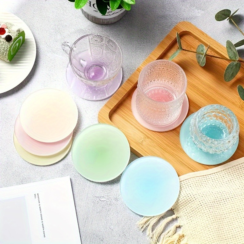 TEMU 1 Set Of 8 Colorful Acrylic Coasters 3.9 Inches - Cute Coasters Round Plastic Heat-resistant Coasters, Non-slip Table Mats Beautiful Coasters