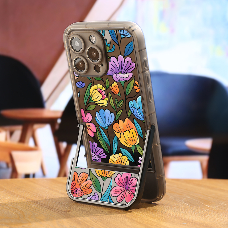 TEMU Phone Case: Best Christmas Gift Creative All-inclusive Shockproof Colorful Flower Pattern Stand Phone Case For Iphone 17/16/15/14/13/12/11 Pro