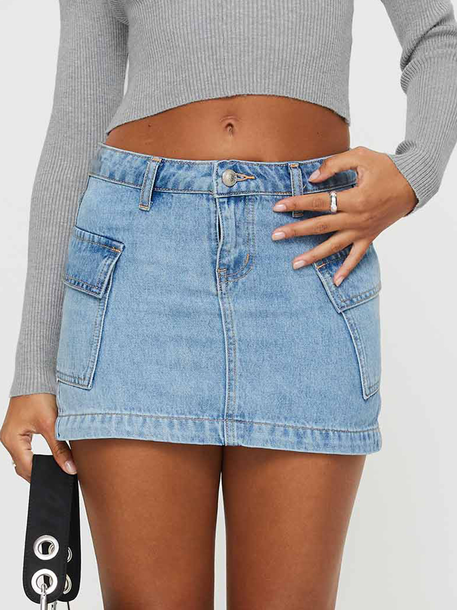 womens camo cargo denim mini skirt pockets stretchy Temu