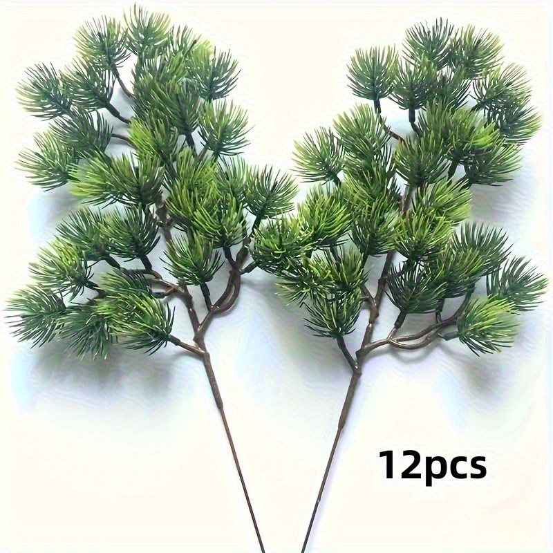 12pcs Artificial Pine Tree Branches- Realistic Green Foliage For Christmas, Home Office Decor, Holidays, Weddings, Parties, And More- Durable Plastic, No Maintenance Needed, Christmas Decorations