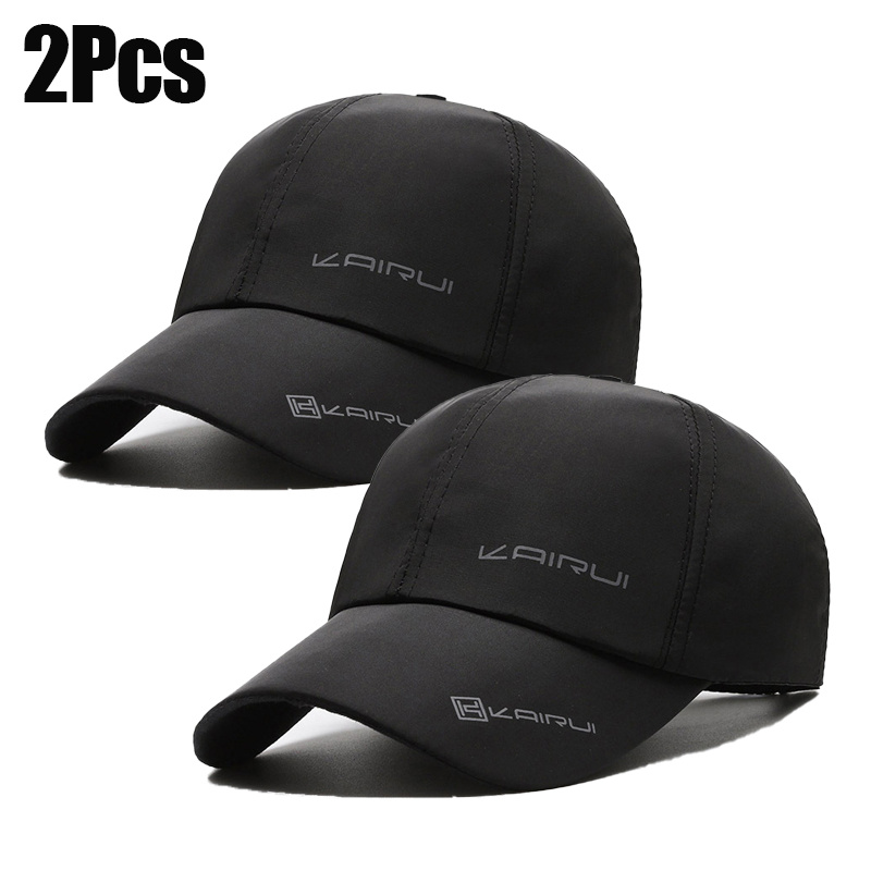 

2pcs Quick-dry Baseball Caps - Sporty Black With White , 100% Acrylic, For Outdoor Activities & Sports, Baseball Accessories