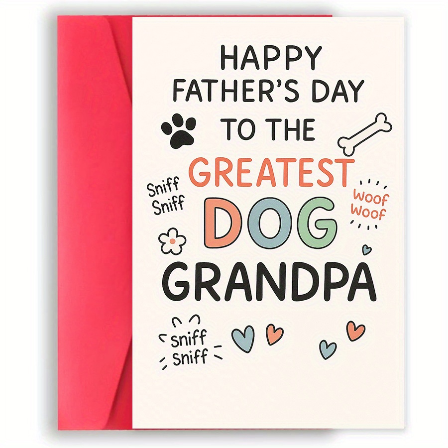 TEMU Dog Grandpa Father's Day Greeting Card | Featuring Cute Dog Illustrations, Perfect Gift For Pet Lovers