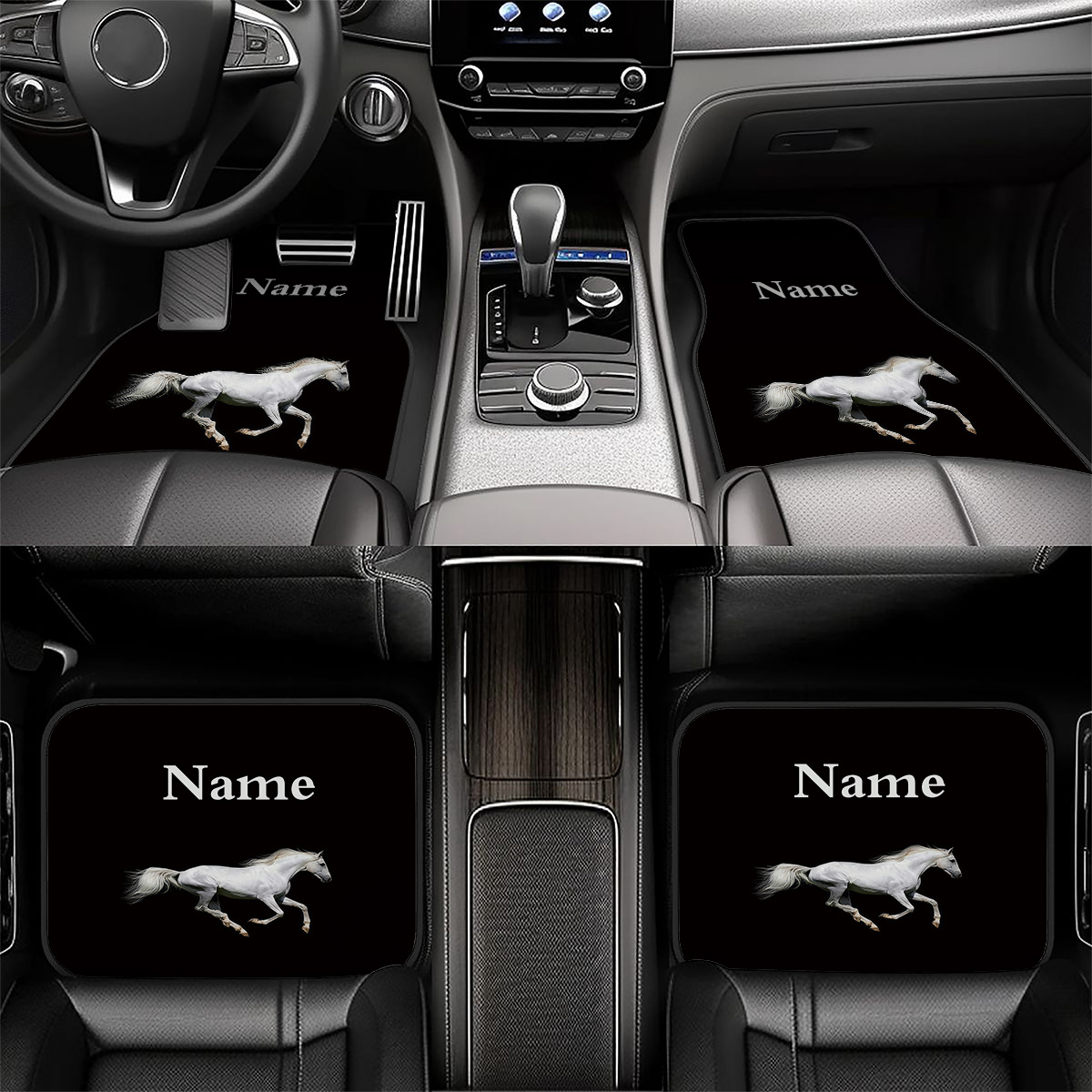 TEMU 4pcs Customizable Car Floor Mats Feature And A Personalized With, White Horse Pattern. Make A Perfect Gift For New Year's And Valentine's Day.