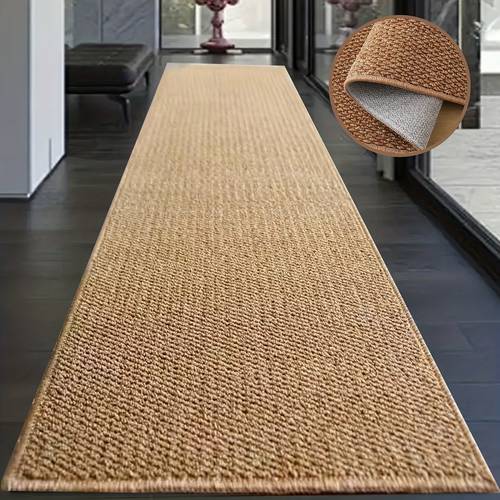 1pc woven rug brown long rectangular rug sisal like long rectangular rug style washable sisal doormat rv indoor mat tent mat hallway floor mat camping mat suitable for outdoor camping hiking road trips