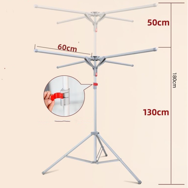 Image of Adjustable Height Four-arm Clothes Drying Rack, Supports Up To 80kg, Space- And Functional Design, Perfect For Domestic Laundry Areas, , Patios, And Hospitality Settings, Drying Racks
